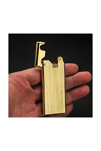 PROMISE Şık Ahşap Kutulu Çelik Depolu Promise Slim Çakmak Altın Sarısı