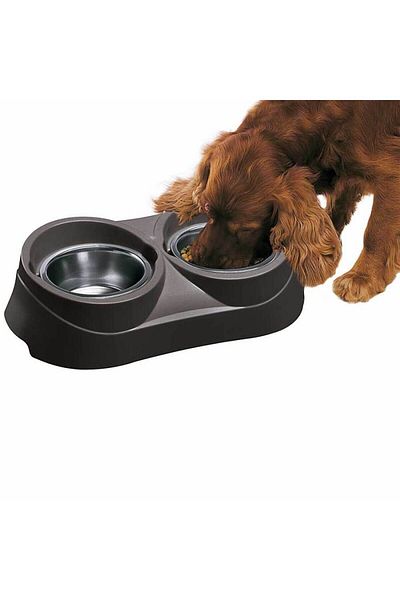 Ferplast Duo Feed 05 Gray Double Thick Food Bowl Set