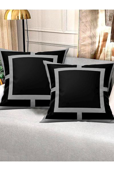 Ardizayn Modern Velvet Fabric - Gray and Black 2-Piece Throw Pillow Cover (43x43 cm) - Double Sided Print