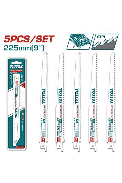 TOTAL 5PCS Reciprocating Saw Blades Set - 225mm (9") BIM 6TPI for Wood with Nails