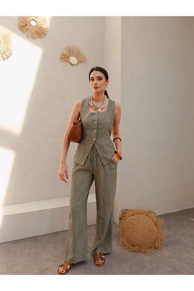 ESRAHELVACI Tie Waist Vest Trousers Set