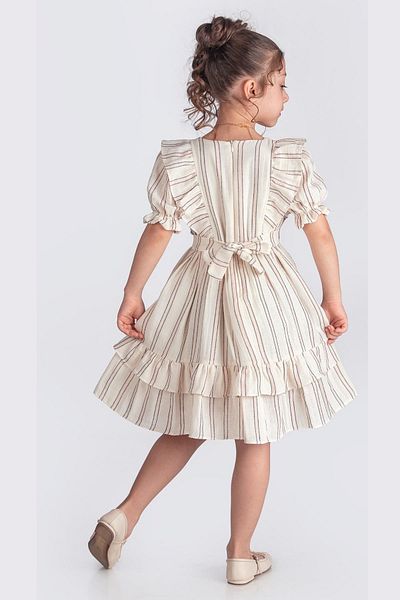 Tivido Necklace 100% Cotton Muslin Fabric Short Sleeve Girl's Dress - Cream/Powder