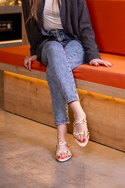 Tasarım SPARKLE cu detalii ghimpati cu varf ascutit curea eleganta sandale pa...