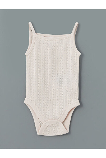 LC Waikiki Ekru Kare Yaka Kız Bebek Çıtçıtlı Bodysuit 3'lü