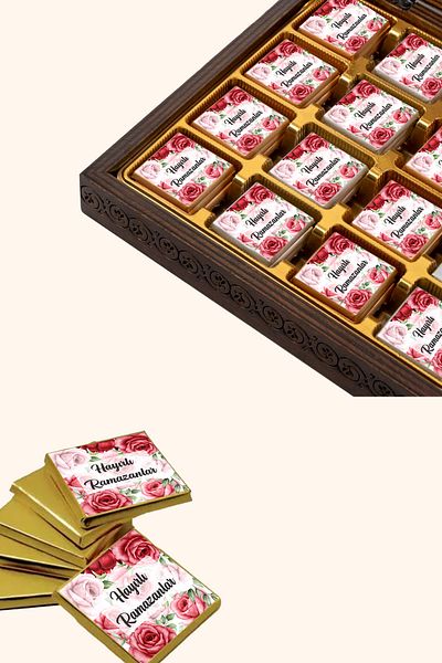 Sticker Ekspres Square Shaped Pink Red Rose Auspicious Ramadans Tag 3.5 cm 45 Pieces Waterproof Sticker