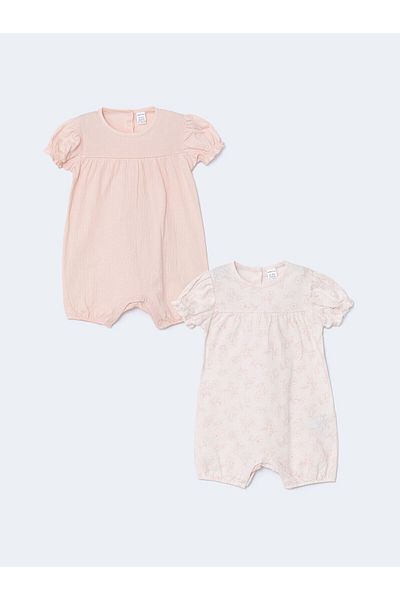 LC Waikiki Crew Neck Baby Girl Combed Cotton Jumpsuit 2 Pack