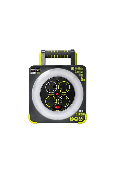 Masterplug PRO-XT 4 Socket Extension Reel, 2 USB Charging Ports, 5 Meters Cable, LED Light