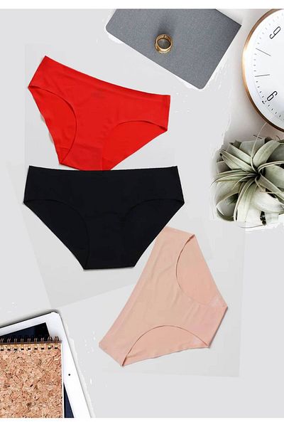 GECKO COLLECTION Bikini pentru femei Gecko, tăiat cu laser, fără urme, moale, micro, chiloți pentru lenjerie intimă 3 buc.