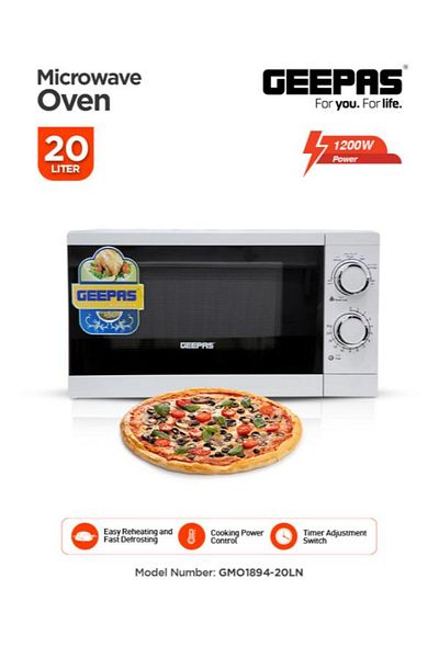 Geepas 20 L Microwave Oven Re-Heating and Fast Defrosting ,Adjustable Temperature & Timer Function