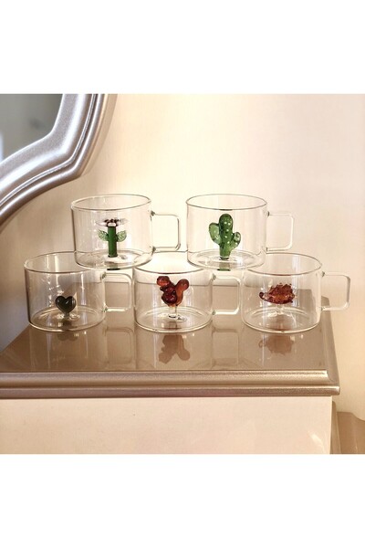 A A Company İçi Üç Boyutlu Papatya Figürlü Isıya Dayanıklı Borosilikat Cam Kupa Bardak