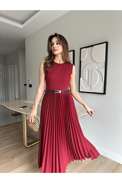 Mooi Butik VOVİA Midi haljina 8777 - Bordo
