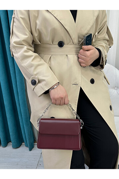 ESNASTORE Bordo Zincirli Kutu Çanta