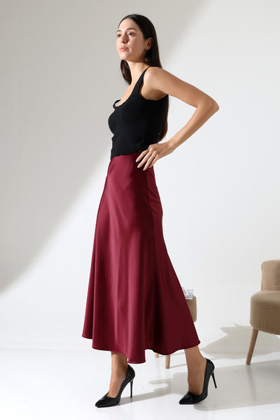 ensade تنورة ساتان مرنة مخفية باللون العنابي الفاخر