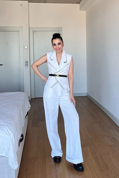 Seda Yalçın Atelier Σετ γιλέκο και παντελόνι από λινό εκρού