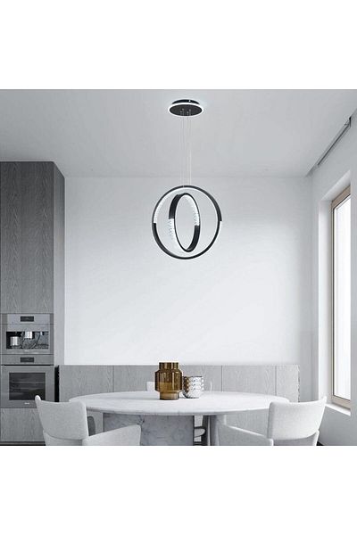 A F N LIGHTING Modern LED Chandelier Dining Room Black 2 Circular Rings LED Chandelier Light for Dining Room Table