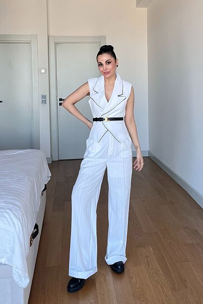 Seda Yalçın Atelier Σετ γιλέκο και παντελόνι από λινό εκρού