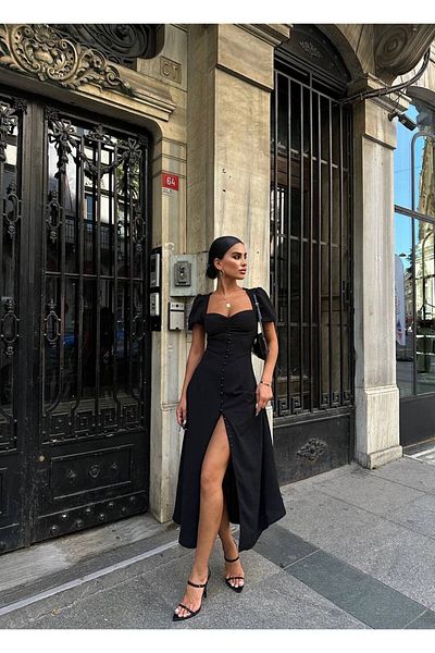 Bak'ap Rochie de vară Pinterest cu mânecă cu balon cu decolteu în formă de inimă