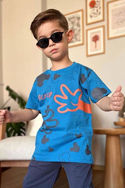 Riccotarz Set de tricou și pantaloni scurți pentru băiat, cu imprimeu cu degete și ursuleț