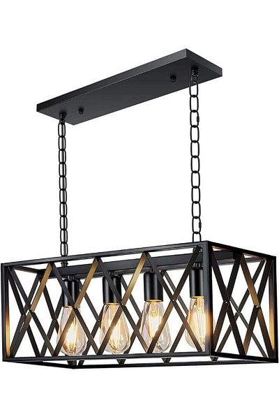 A F N LIGHTING Rectangular 4-Light Kitchen Island Chandelier Black Metal Industrial Pendant Light Hanging Fixture
