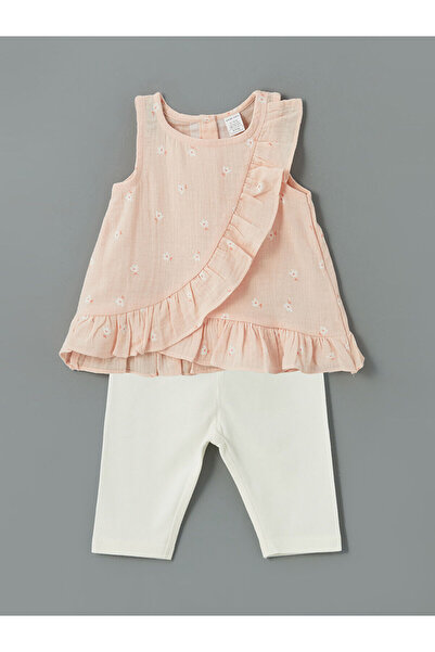 LC Waikiki بلوزة وبنطلون ضيق للفتيات الصغيرات من Özmarka New Season بياقة دائ...