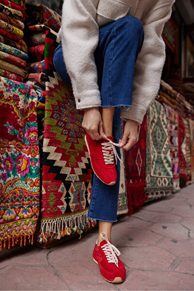ANGELİNA JONES TORES KADIN KIRMIZI GERCEK SUET BAGCIKLI SNEAKER