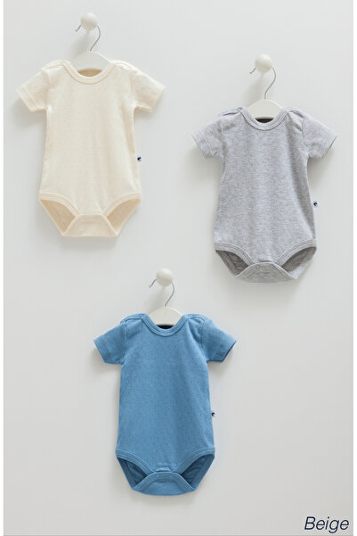 Caramell %100 Pamuk 3'lü Bebek Basic Kısa Kol Body Set Erkek Bebek Hava Geçirgen