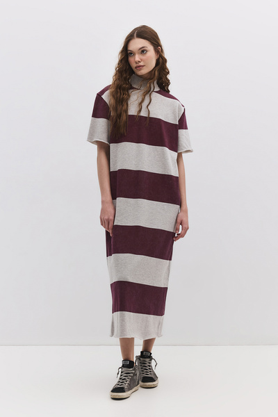 No Matter What Off-Neck Slit Striped Midi Dress
