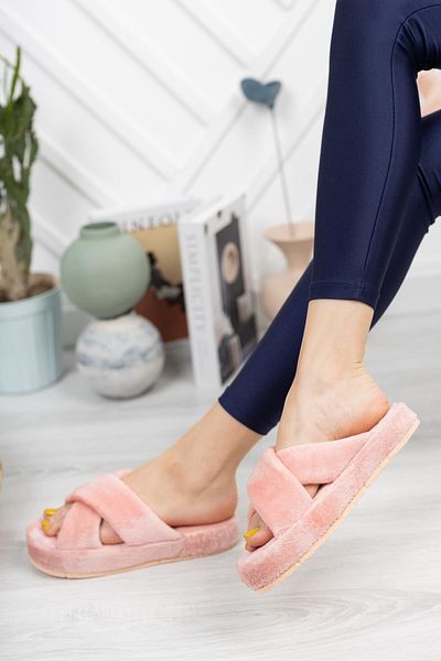 Moda Frato Modafrato Smt-02 Cross γυναικείες παντόφλες εσωτερικού χώρου Παντόφλες μάλλινες χειμερινές
