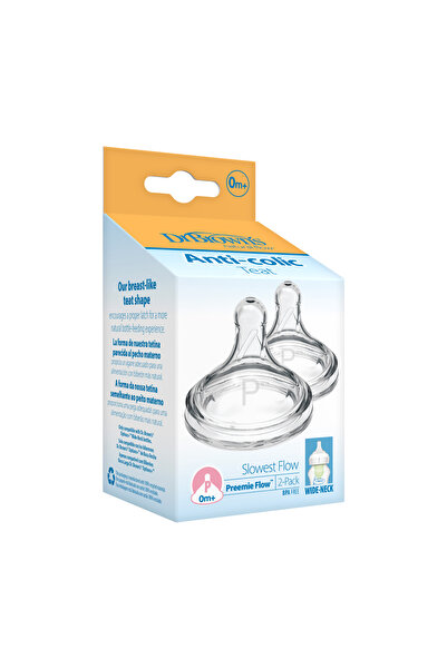 Dr.Brown's Çok Yavaş Akışlı / Prematüre Silikon Options Geniş Ağız Biberon Emziği , Ikili Paket