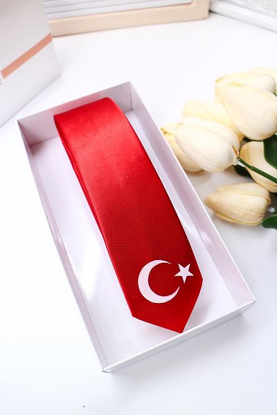 VİTRİNMİXMİNİ Children's Tie with Turkish Flag Printed on Satin Fabric - Special Boxed