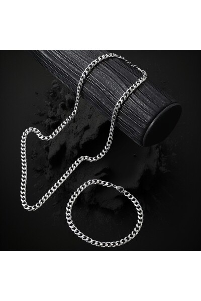 Tasarım Çelik Takı Seti Bileklik Kolye Örgü Zincir Model 0.7 mm 21 - 60 cm Gümüş Silver