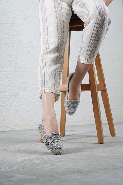 Beyond Tricotaj de damă gri din paie Balerini casual BYNDTRB01