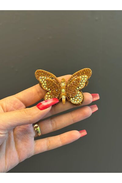 Gönülden Tasarım BONCUK İŞLEME KABARTMA KELEBEK BROŞ YAKA İĞNESİ 6X4 CM BRONZ