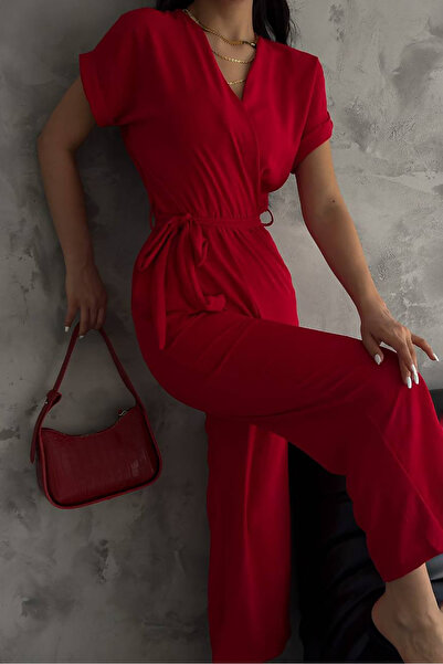 Neşeli Butik Women's Red Binding Detailed Ayrobin Jumpsuit Nbtg7035