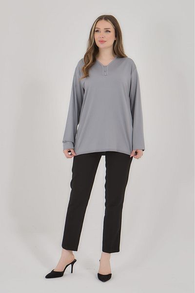Elçelya Moda Γυναικεία μπλούζα με λαιμόκοψη V Lycra Daily Seasonal Mother χτενισμένη βαμβακερή μπλούζα