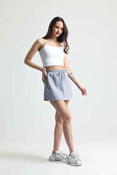 pulur.co Gray Melange Mini Sports Casual Cotton Sweat Skirt
