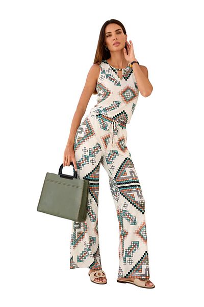 MAMAYAGA Women's Sleeveless Patterned Wide Leg Stretchy Window Collar Sport Stylish Casual Plus Size Curve Viscose Jumpsuit