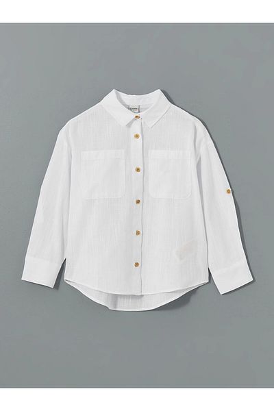 LC Waikiki Lcw Kids White Basic Long Sleeve Girl's Shirt