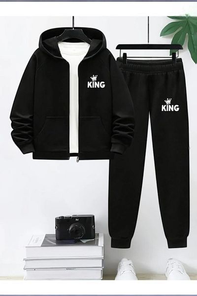 Trendy Merry Store 2'Li King Printed Boys' Bottom Top Tracksuit Set