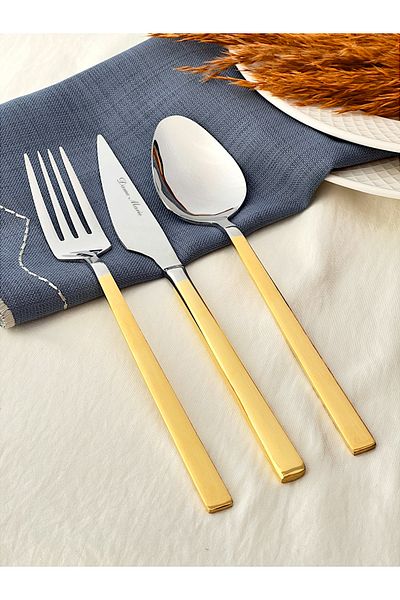 Dame Marie Elegant 42-Piece 24K Real Gold Plated Gold Cutlery Spoon Knife Set for 6