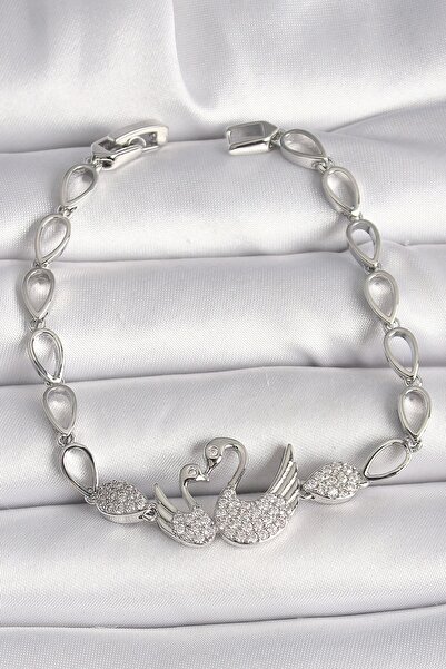 Store Brass Silver Color Zircon Stone Swan Figure Drop Chain Model Women's Bracelet