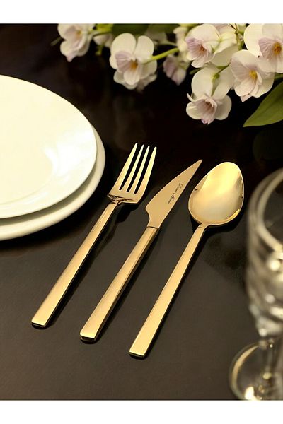 Dame Marie Elegant 42 Piece Gold Cutlery Spoon Knife Set for 6 People