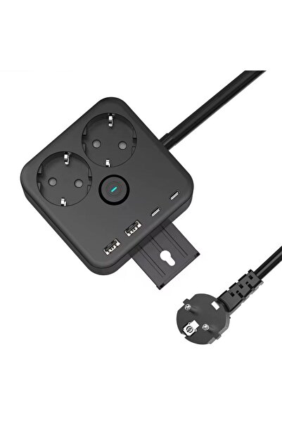 asua Akım Korumalı Priz 2x USB 2x Type-C Akım Korumalı 2'li Priz 1.4 MT Duvar Askılı Standlı Grup Priz