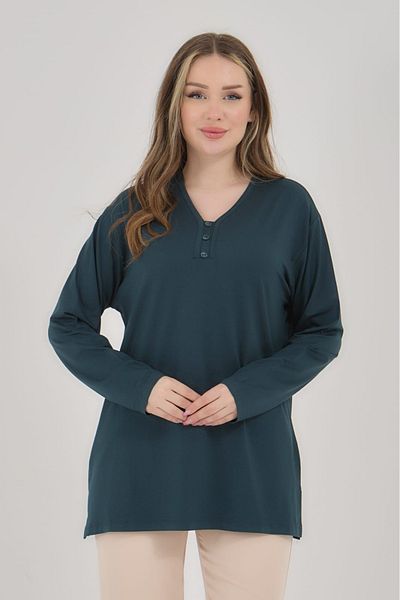 Elçelya Moda Γυναικεία μπλούζα με λαιμόκοψη V Lycra Daily Seasonal Mother χτενισμένη βαμβακερή μπλούζα