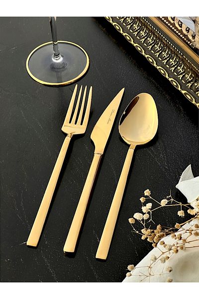 Dame Marie Elegant 42 Piece Gold Cutlery Spoon Knife Set for 6 People