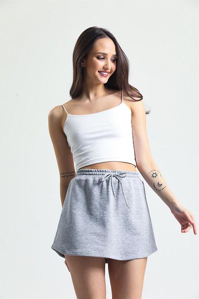 pulur.co Gray Melange Mini Sports Casual Cotton Sweat Skirt