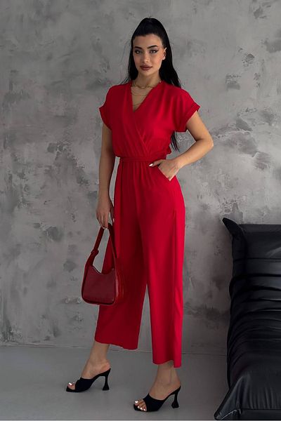 Neşeli Butik Women's Red Binding Detailed Ayrobin Jumpsuit Nbtg7035