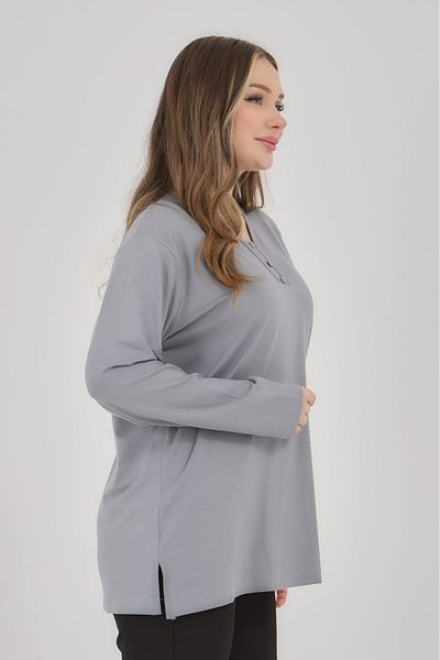 Elçelya Moda Γυναικεία μπλούζα με λαιμόκοψη V Lycra Daily Seasonal Mother χτενισμένη βαμβακερή μπλούζα