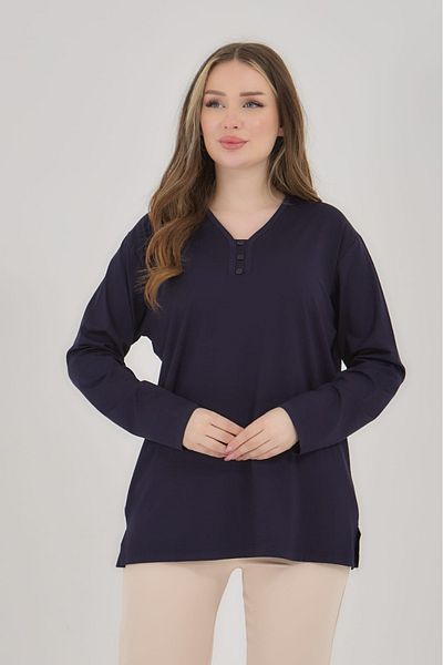 Elçelya Moda Γυναικεία μπλούζα με λαιμόκοψη V Lycra Daily Seasonal Mother χτενισμένη βαμβακερή μπλούζα