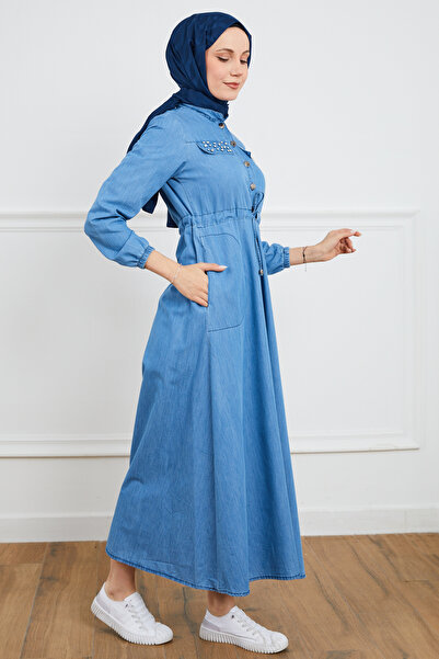 DPARİS Taş Detaylı Beli Büzgülü Elbise